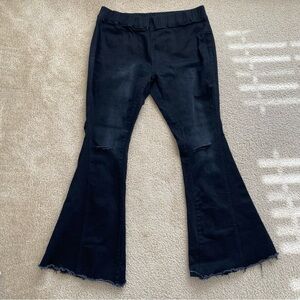 Women's Black Faded Distressed Bell Bottom Elastic Waist Black Jeans Size 2XL
